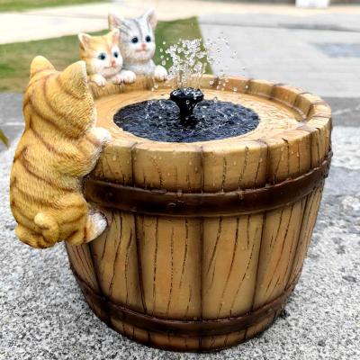 Three cats Solar fountain water Resin crafts Solar panel