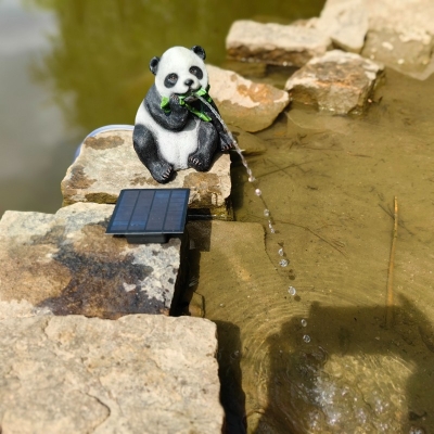 Panda solar fountain water decoration resin crafts animal resin ornaments