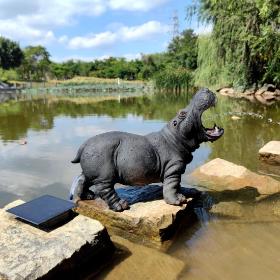 Hippopotamus solar fountain water decoration resin crafts animal resin ornaments