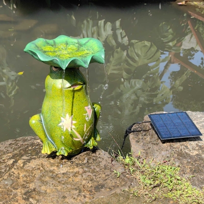 Frog with lotus leaf on head Solar Fountain Water