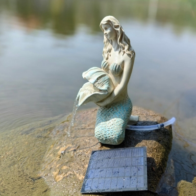 The Mermaid Solar Fountain Water with solar panel