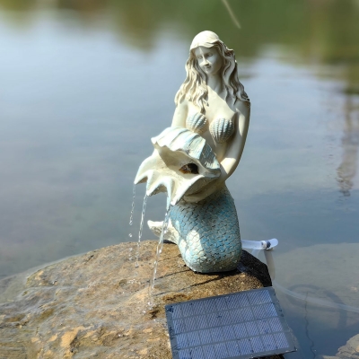 The Mermaid Solar Fountain Water with solar panel